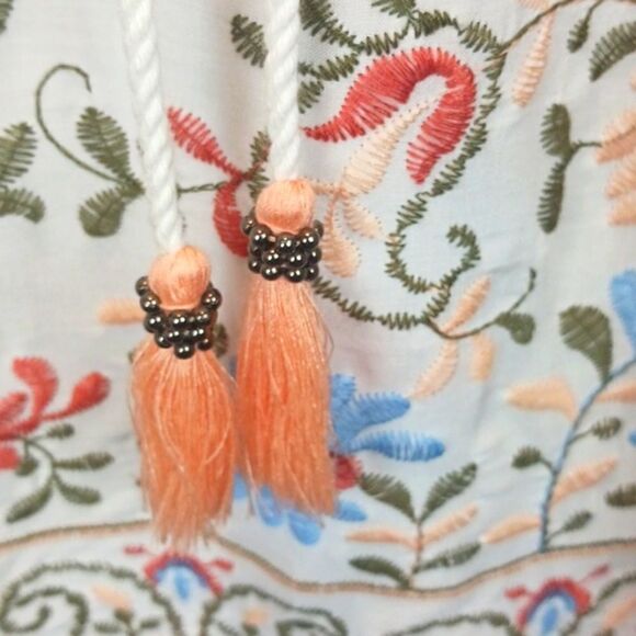 Pale Sky Emmy boho / Cottagecore floral embroidered long-sleeve white top large - Picture 5 of 9